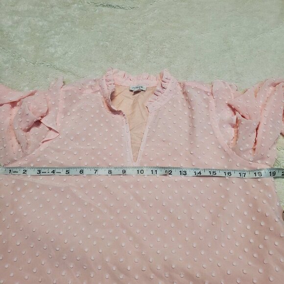J. Crew Soft Pink Swiss Dot Ruffle Flowy Long Sleeve V Neck Blouse Top‎ Women S - Picture 8 of 10